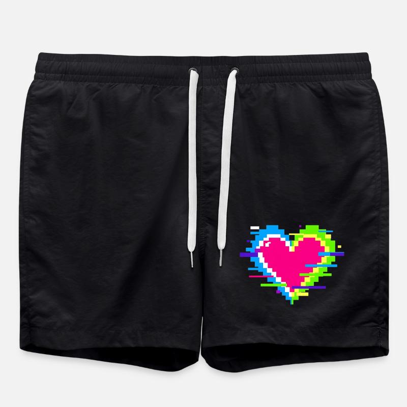 Cœur Pixel Néon Arc-en-ciel - Short de bain - noir
