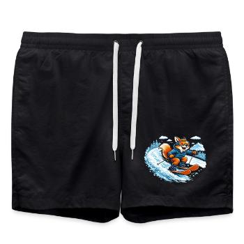 Funny Ski Fox – Comic Winter Motif - Swim Trunks - black - Front - AI Model Male 185 light (185cm)
