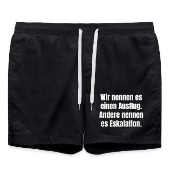 Outing or Escalation Typography - Swim Trunks - black - Front - AI Model Male 185 light (185cm)