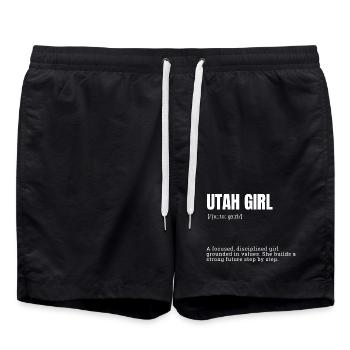 Utah Girl: Werte und Fokus - Badeshorts - Schwarz - Vorne - AI Model Male 185 light (185cm)