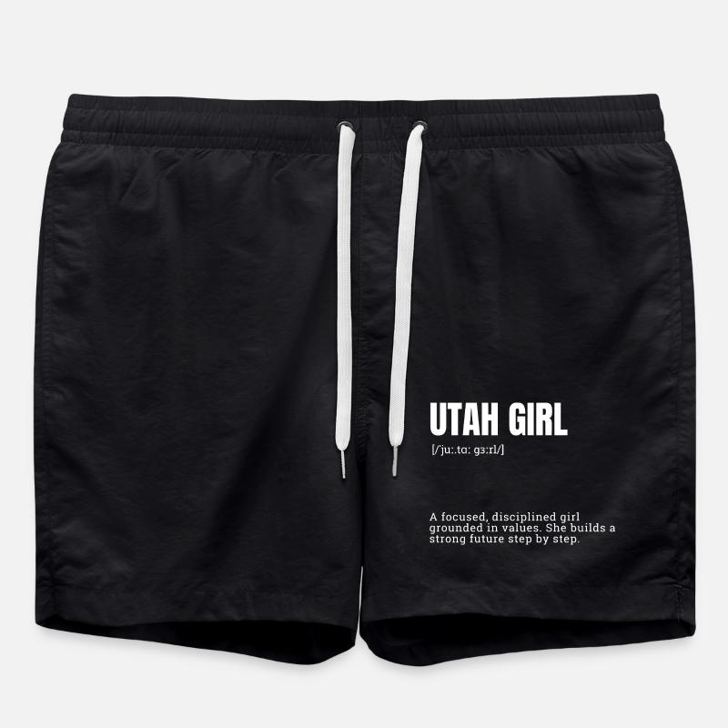 Utah Girl: Values and Focus - Swim Trunks - black