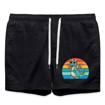 Retro Drache Mit Style Und Sonnenbrille - Badeshorts - Schwarz - Vorne - AI Model Male 185 light (185cm)