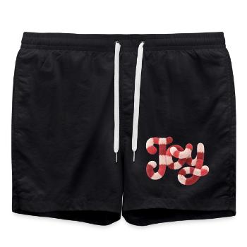 Typographie JOY de Noël Motif rouge blanc - Short de bain - noir - Devant - AI Model Male 185 light (185cm)