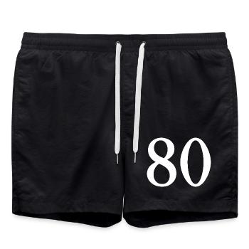 80. 80 YEARS. 80th ANNIVERSARY. 80 YEARS ANNIVERSARY. - Swim Trunks - black - Front - AI Model Male 185 light (185cm)