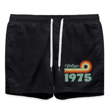 Vintage 1975 Retro Mountain Anniversary 1975 - Swim Trunks - black - Front - AI Model Male 185 light (185cm)
