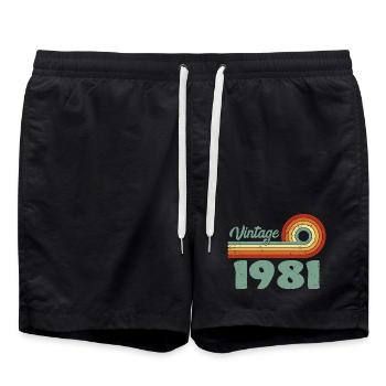 Vintage 1981 Birthday Mountain Retro 1981 - Swim Trunks - black - Front - AI Model Male 185 light (185cm)