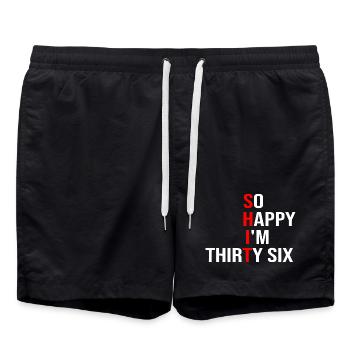 So Happy I'm Thirty Six - Swim Trunks - black - Front - AI Model Male 185 light (185cm)