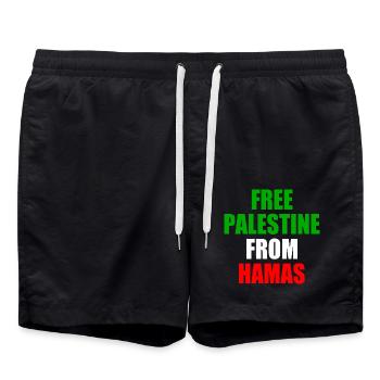 Israel Free palestine from hama - Badeshorts - Schwarz - Vorne - AI Model Male 185 light (185cm)