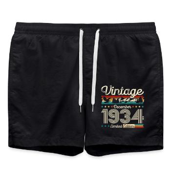 90. Geburtstag Vintage Dezember 1934 Jahrgang 1934 - Badeshorts - Schwarz - Vorne - AI Model Male 185 light (185cm)