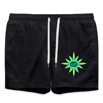 420 Cannabis - Hanf - Marihuana - Weed - Marijuana - Badeshorts - Schwarz - Vorne - AI Model Male 185 light (185cm)
