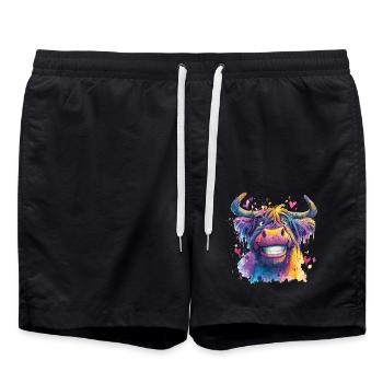 Vache colorée funky en aquarelle - Short de bain - noir - Devant - AI Model Male 185 light (185cm)