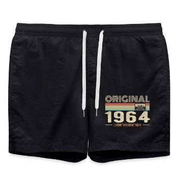 Original 1964 Jahrgang 1964 Retro Jubiläum 1964 - Badeshorts - Schwarz - Vorne - AI Model Male 185 light (185cm)
