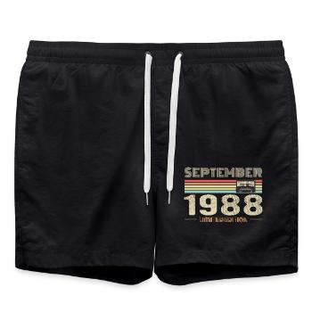 Septembre 1988 Vintage Anniversaire septembre 1988 - Short de bain - noir - Devant - AI Model Male 185 light (185cm)