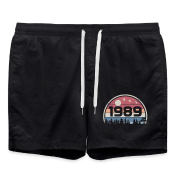 36e Anniversaire 1989 Fête Anniversaire 1989 Rétro - Short de bain - noir - Devant - AI Model Male 185 light (185cm)