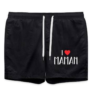 I Love Maman ! - Short de bain - noir - Devant - AI Model Male 185 light (185cm)