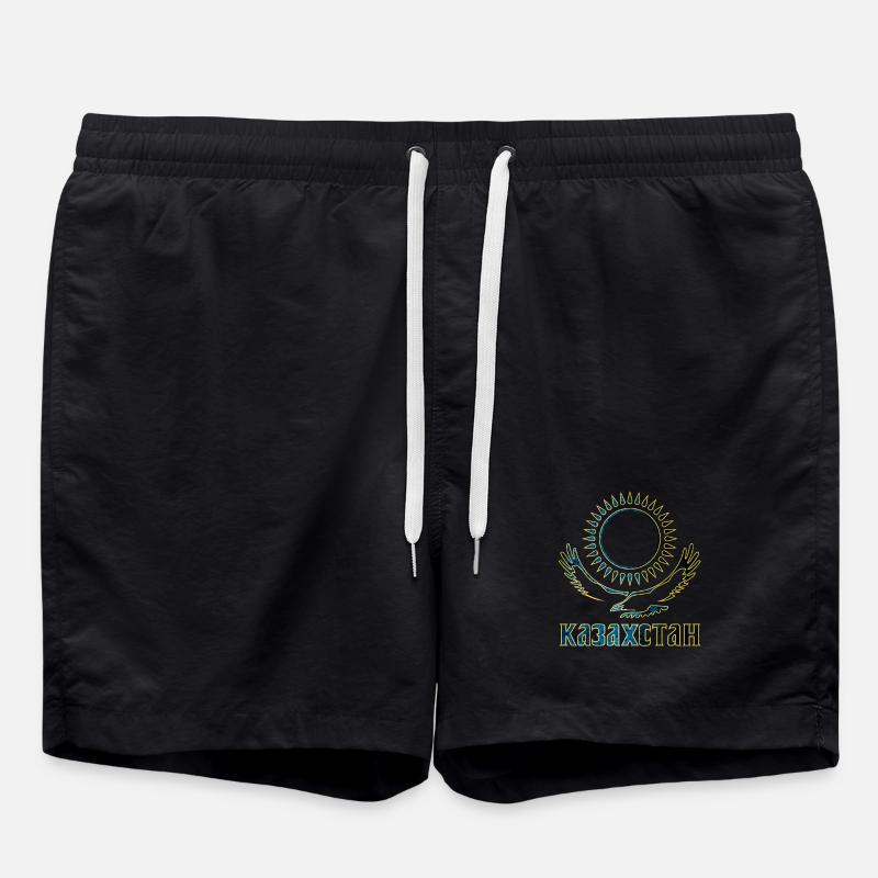 Kazakhstan eagle lettering - Swim Trunks - black