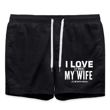 I Love My Wife Football Design - Swim Trunks - black - Front - AI Model Male 185 light (185cm)