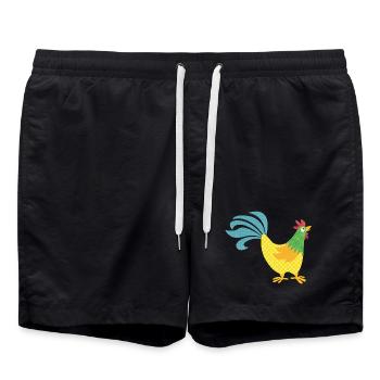 Hahn Muster bunt Ostern Bauer Tierliebe farbenfroh - Badeshorts - Schwarz - Vorne - AI Model Male 185 light (185cm)