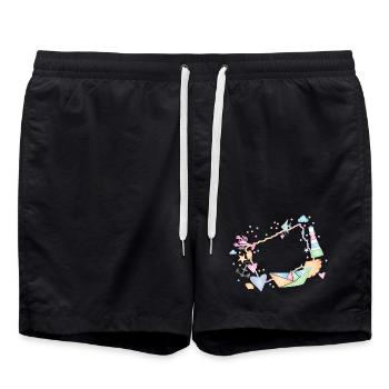 maritime frame made of colorful shells and symbols - Swim Trunks - black - Front - AI Model Male 185 light (185cm)