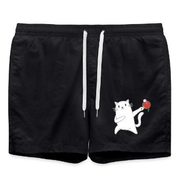 Table Tennis Katze Pingpong Outfit Cat Tischtennis - Badeshorts - Schwarz - Vorne - AI Model Male 185 light (185cm)