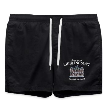 Ich denk an dich, Lieblingsort - Badeshorts - Schwarz - Vorne - AI Model Male 185 light (185cm)