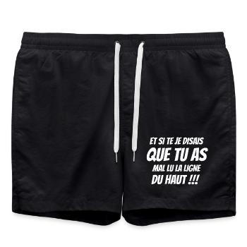 phrase drôle, humour, orthographe - Short de bain - noir - Devant - AI Model Male 185 light (185cm)