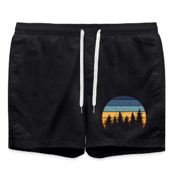 Forêt nature arbre retro - Short de bain - noir - Devant - AI Model Male 185 light (185cm)