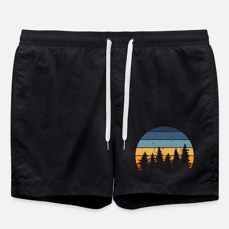 Forest Nature Retro Tree - Swim Trunks - black