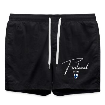Finland, minimalist elegant design - Swim Trunks - black - Front - AI Model Male 185 light (185cm)