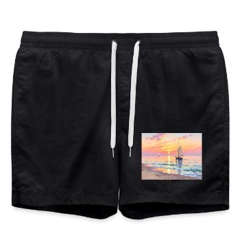 Nautischer Sonnenuntergang am Strand - Badeshorts - Schwarz - Vorne - AI Model Male 185 light (185cm)