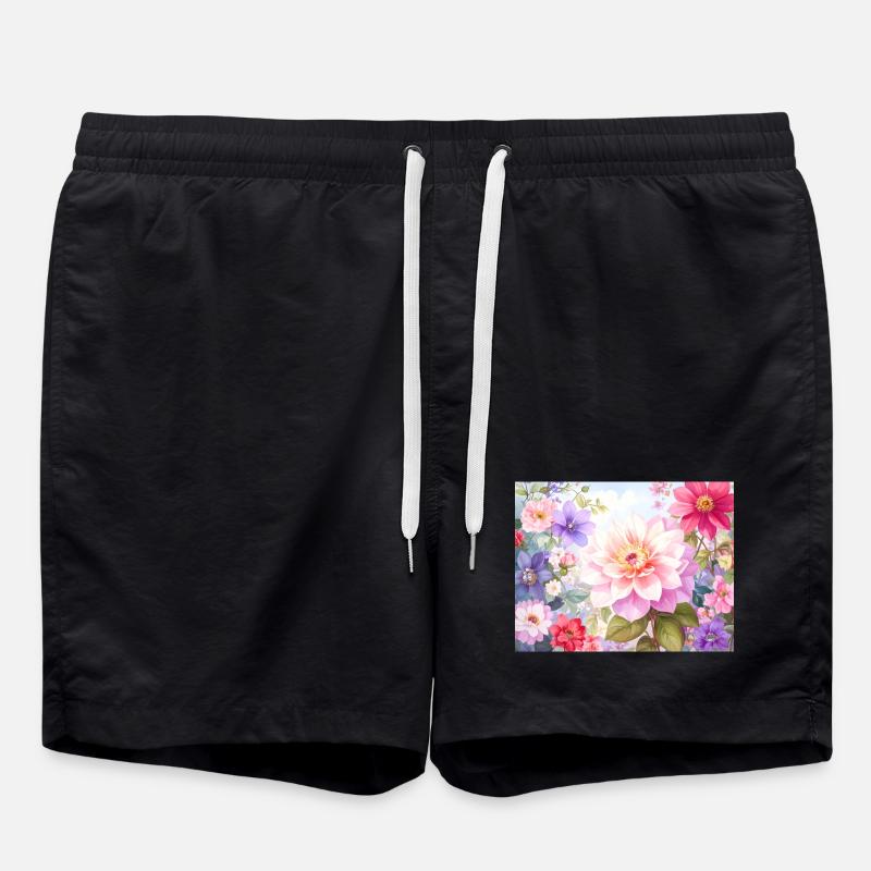 Pastel Flowers for Spring Clothing - Swim Trunks - black