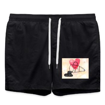 Motif de coeur avec dessin au trait Tasse à café amoureuse - Short de bain - noir - Devant - AI Model Male 185 light (185cm)