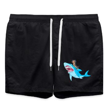 Dachshund Riding Shark Tee - Swim Trunks - black - Front - AI Model Male 185 light (185cm)