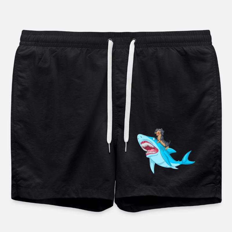 Dachshund Riding Shark Tee - Swim Trunks - black