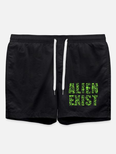 Alien Exists UFO Sci-Fi Shirt - Swim Trunks - black
