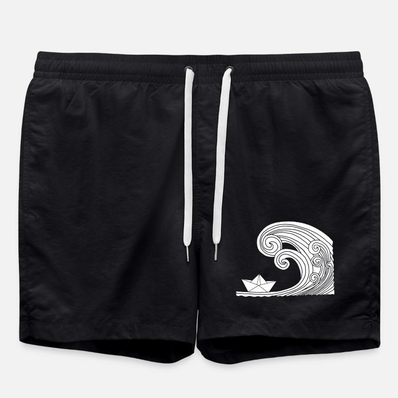 Paper Boat and White Ocean - Swim Trunks - black