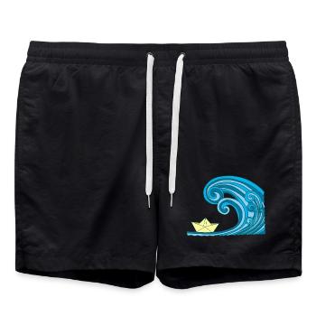 Paper Boat & Ocean - Badeshorts - Schwarz - Vorne - AI Model Male 185 light (185cm)