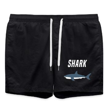 Nautic Design Shark Silhouette Bold Typography - Swim Trunks - black - Front - AI Model Male 185 light (185cm)