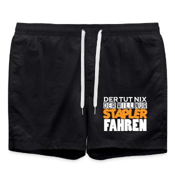 Der tut nichts, der will nur Stapler fahren  - Badeshorts - Schwarz - Vorne - AI Model Male 185 light (185cm)