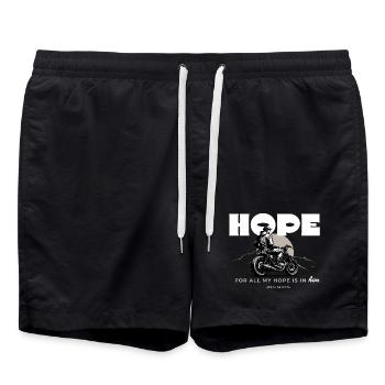 Hope For All My Hope Is In Him Psalm 62 5 Motorrad - Badeshorts - Schwarz - Vorne - AI Model Male 185 light (185cm)