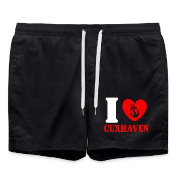 North Sea Holiday I LOVE CUXHAVEN Lustig - Swim Trunks - black - Front - AI Model Male 185 light (185cm)
