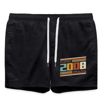 Original 2008 Vintage Vintage Birthday Retro - Swim Trunks - black - Front - AI Model Male 185 light (185cm)