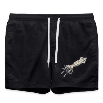 Embroidered squid – sea design (printed) - Swim Trunks - black - Front - AI Model Male 185 light (185cm)