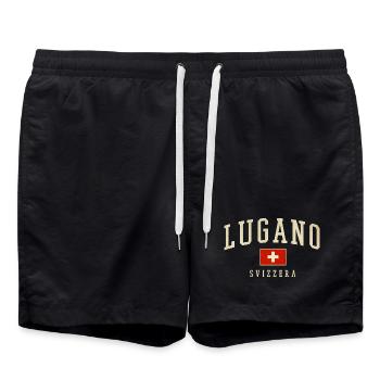 Lugano Schweiz Vintage Emblem - Badeshorts - Schwarz - Vorne - AI Model Male 185 light (185cm)