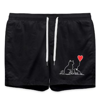 Chat et souris avec ballon en forme de cœur - Short de bain - noir - Devant - AI Model Male 185 light (185cm)