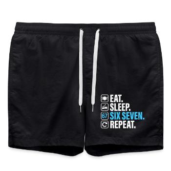 67 - Siebenundsechzig Zahl 67 Meme Essen, Schlaf Sechs 7 - Badeshorts - Schwarz - Vorne - AI Model Male 185 light (185cm)