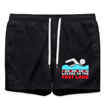 Life In The Fast Lane Float Funny Pool Saying - Swim Trunks - black - Front - AI Model Male 185 light (185cm)