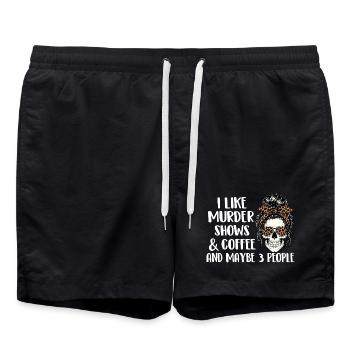 Murder Shows Coffee Maybe 3 People Funny - Swim Trunks - black - Front - AI Model Male 185 light (185cm)