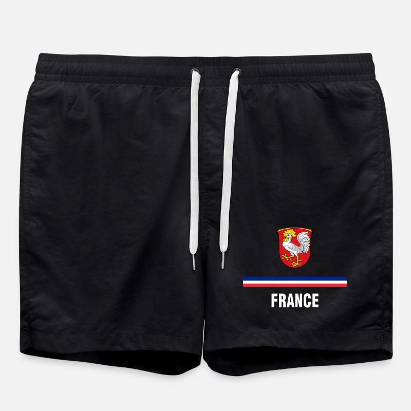 Tricolor Rooster and Flag - Swim Trunks - black