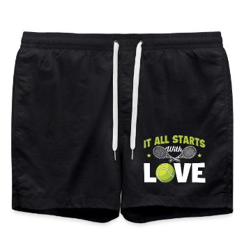 Alles beginnt mit Liebes-Tennis-Humor - Badeshorts - Schwarz - Vorne - AI Model Male 185 light (185cm)